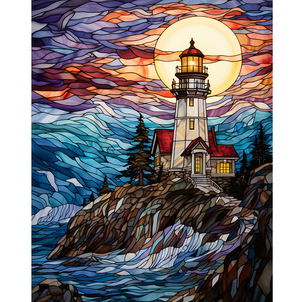 Lighthouse Glass Painting - Full Round Drill Diamond Painting 40*50CM