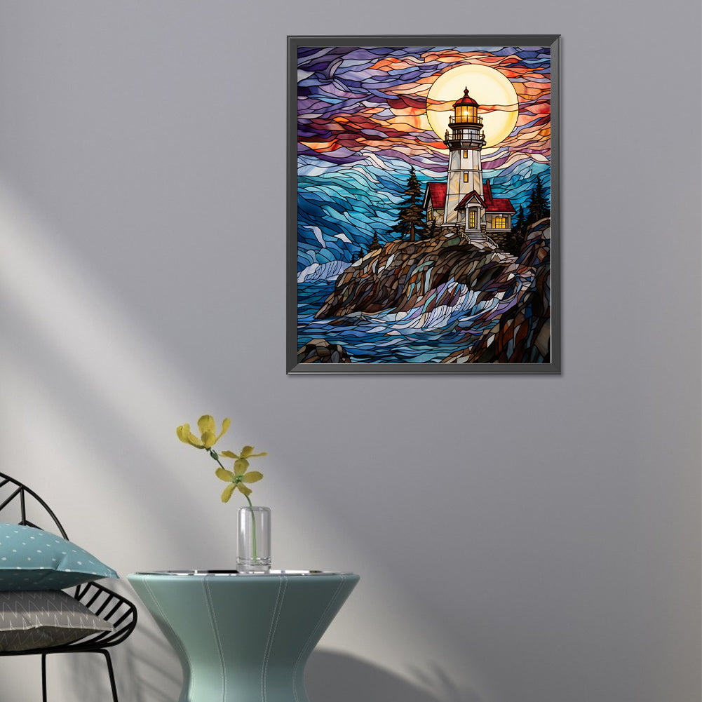 Lighthouse Glass Painting - Full Round Drill Diamond Painting 40*50CM