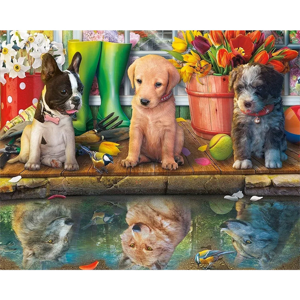 Puppy Party - Full Square Drill Diamond Painting 50*40CM