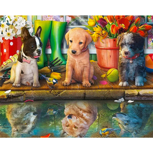 Puppy Party - Full Round Drill Diamond Painting 50*40CM