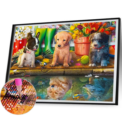 Puppy Party - Full Round Drill Diamond Painting 50*40CM