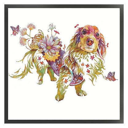 Flowers And Animals-Dog - 11CT Stamped Cross Stitch 40*40CM