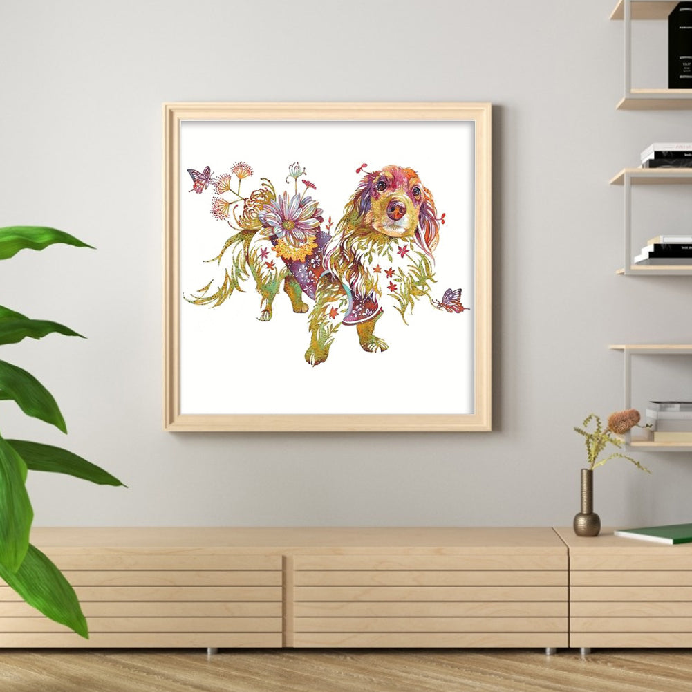 Flowers And Animals-Dog - 11CT Stamped Cross Stitch 40*40CM