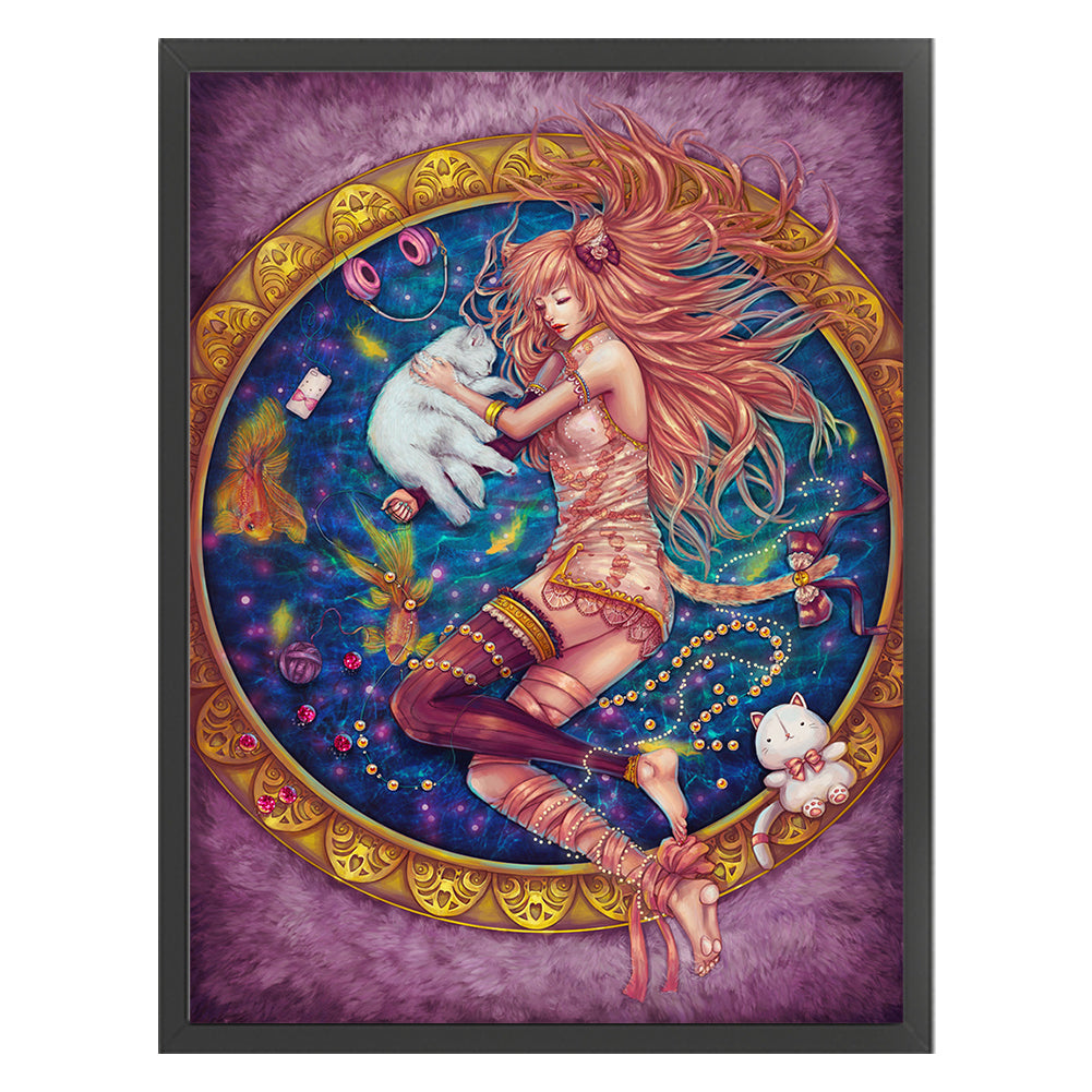 Girl And Cat - 11CT Stamped Cross Stitch 40*55CM