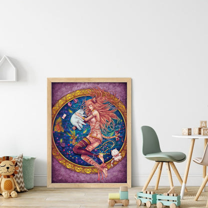 Girl And Cat - 11CT Stamped Cross Stitch 40*55CM