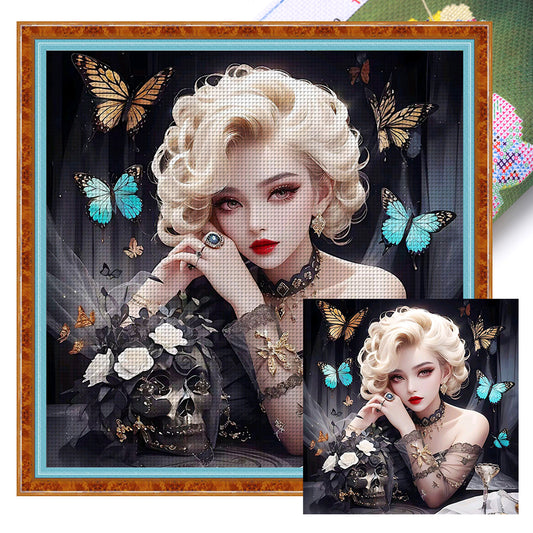 Beautiful Girl With Short Curly Hair - 11CT Stamped Cross Stitch 50*50CM