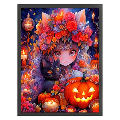 Cat Girl And Kitten - 11CT Stamped Cross Stitch 50*65CM