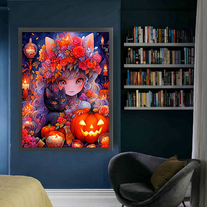 Cat Girl And Kitten - 11CT Stamped Cross Stitch 50*65CM