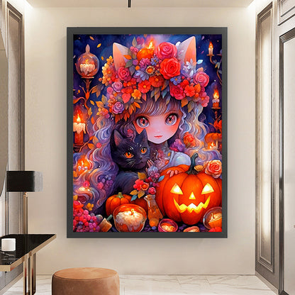 Cat Girl And Kitten - 11CT Stamped Cross Stitch 50*65CM