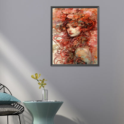 Flower Painted Girl - Full Round Drill Diamond Painting 40*50CM