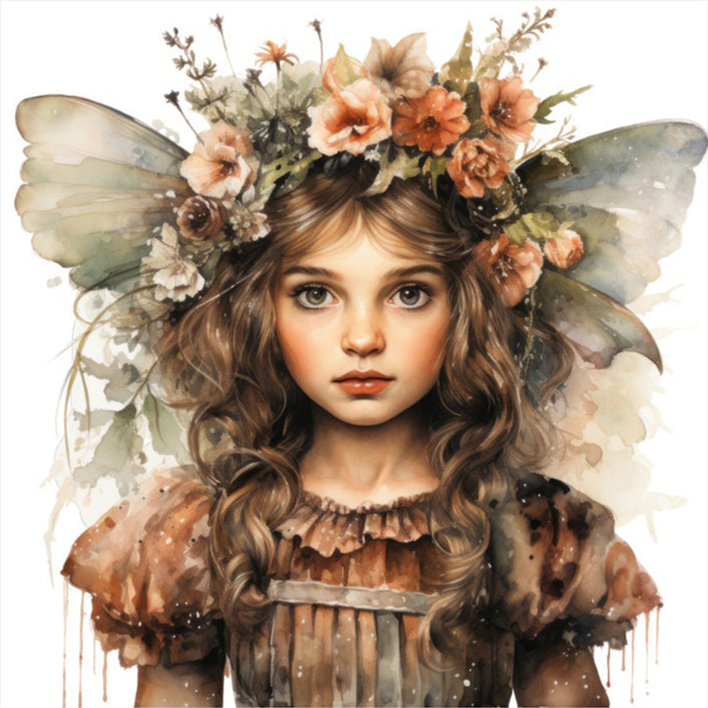 Flowers Butterfly Girl - 11CT Stamped Cross Stitch 50*50CM