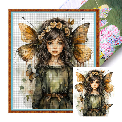 Flowers Butterfly Girl - 11CT Stamped Cross Stitch 50*55CM