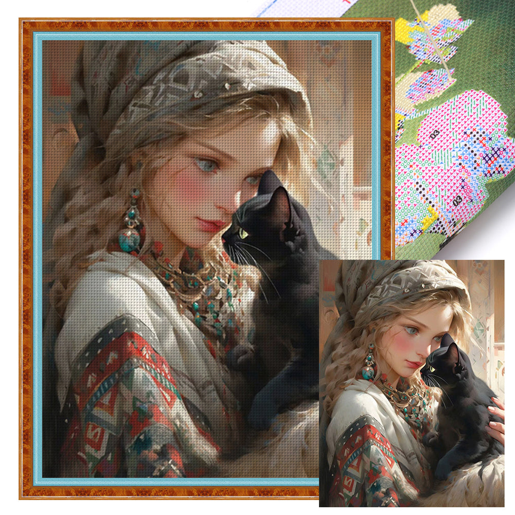 Girl And Animals - 11CT Stamped Cross Stitch 50*65CM