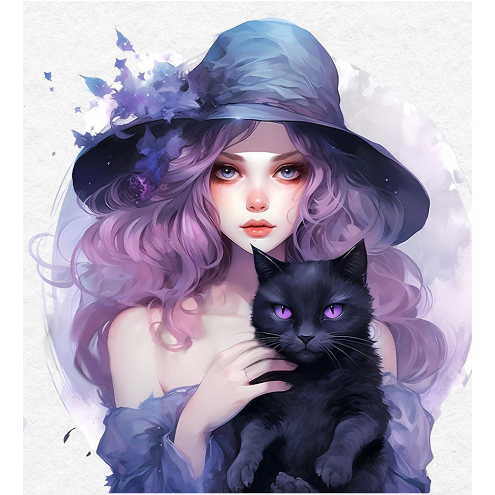 Witch And Black Cat - 11CT Stamped Cross Stitch 60*65CM