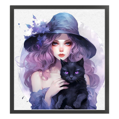 Witch And Black Cat - 11CT Stamped Cross Stitch 60*65CM