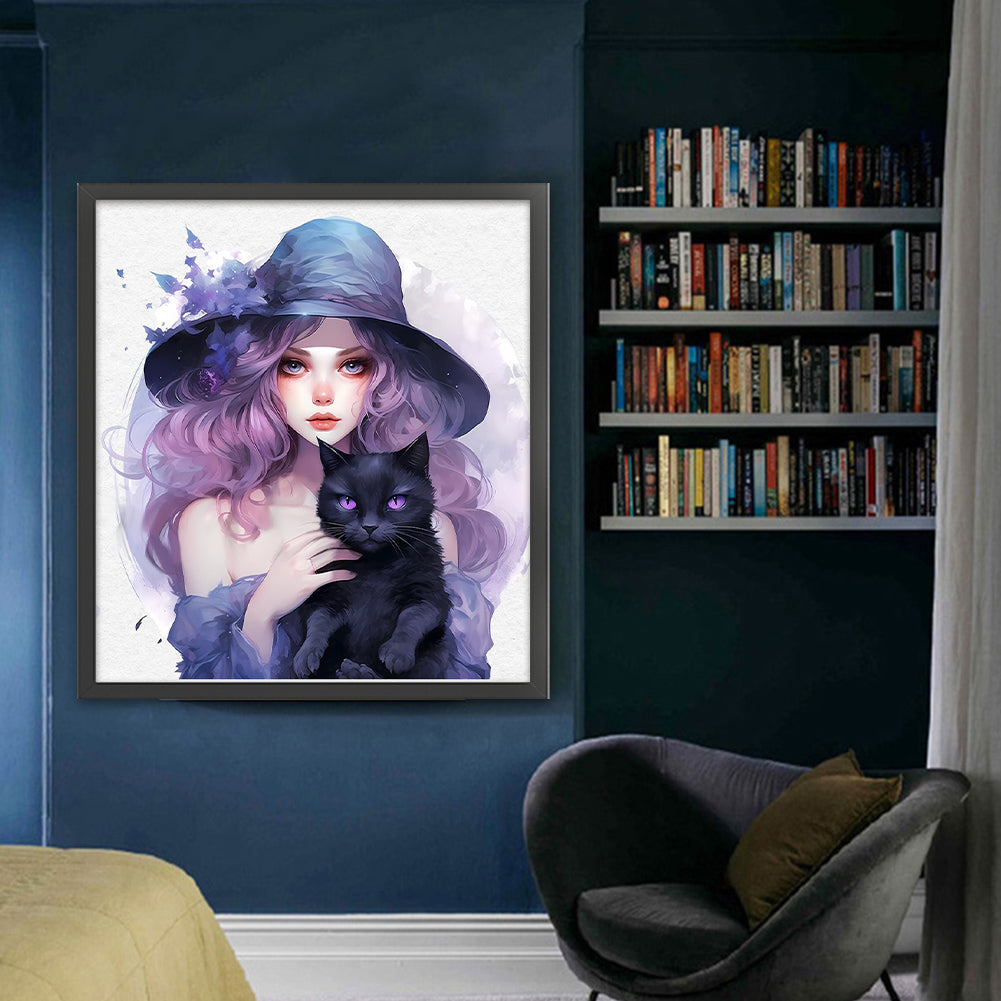 Witch And Black Cat - 11CT Stamped Cross Stitch 60*65CM