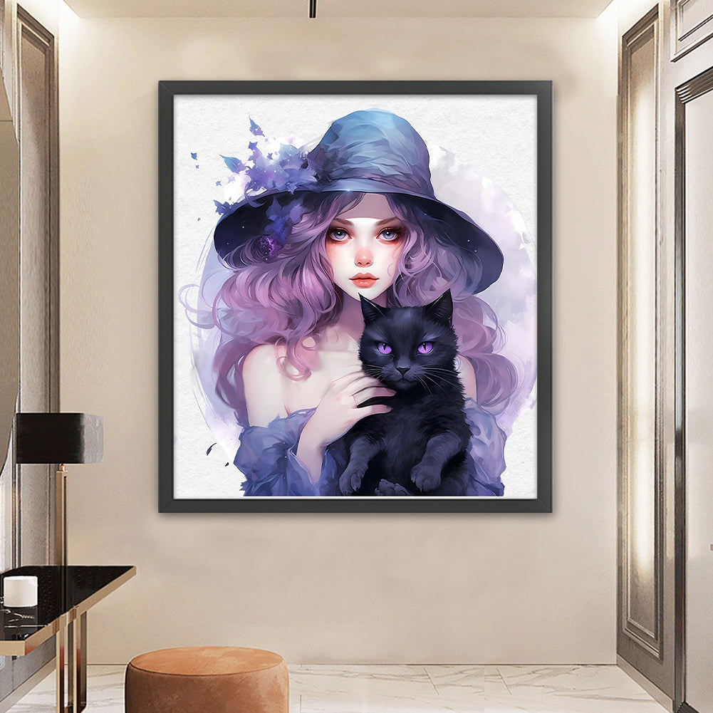 Witch And Black Cat - 11CT Stamped Cross Stitch 60*65CM