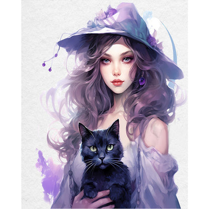 Witch And Black Cat - 11CT Stamped Cross Stitch 60*70CM