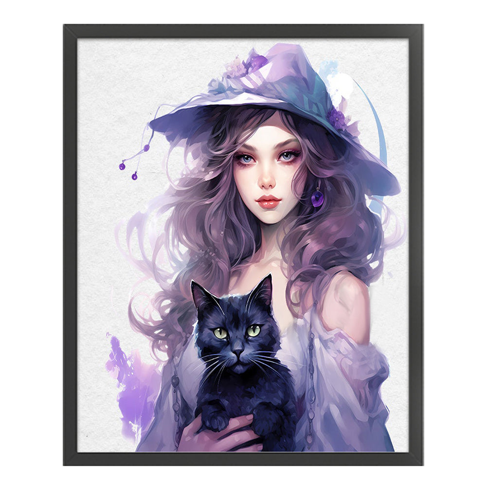 Witch And Black Cat - 11CT Stamped Cross Stitch 60*70CM