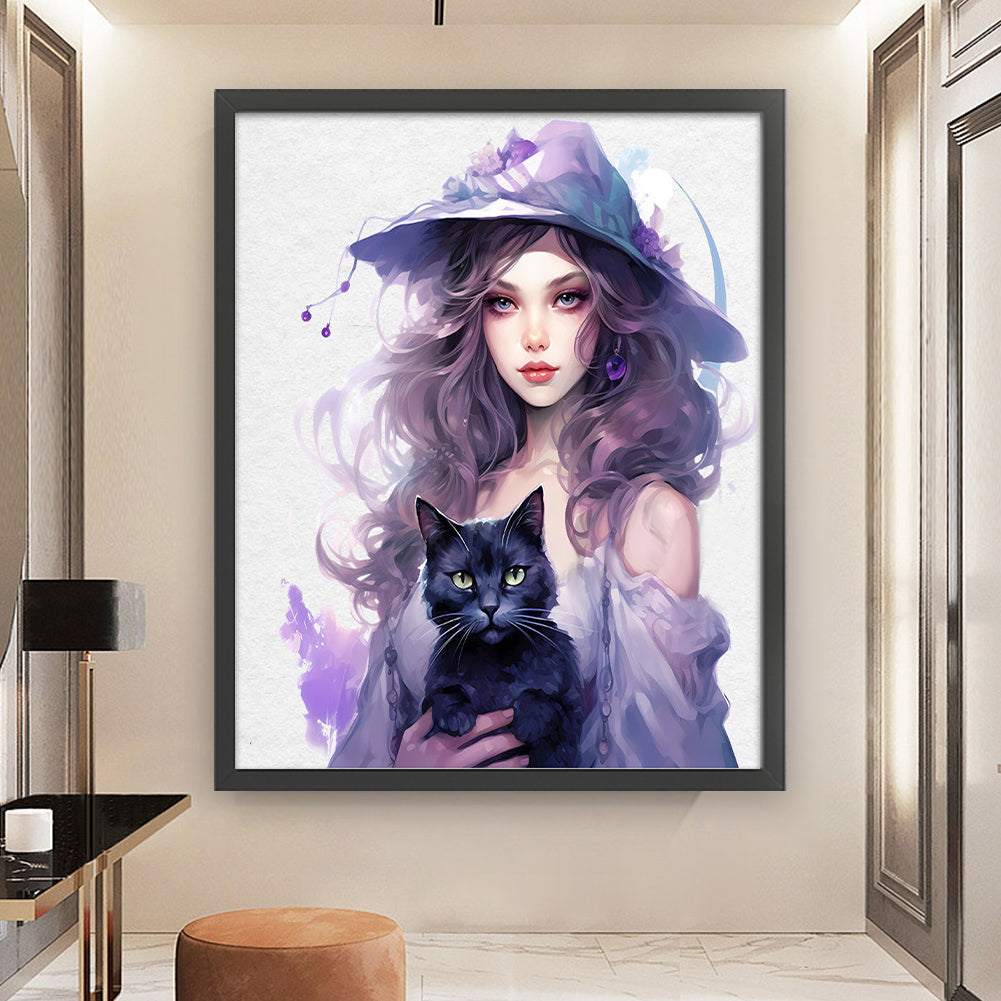 Witch And Black Cat - 11CT Stamped Cross Stitch 60*70CM