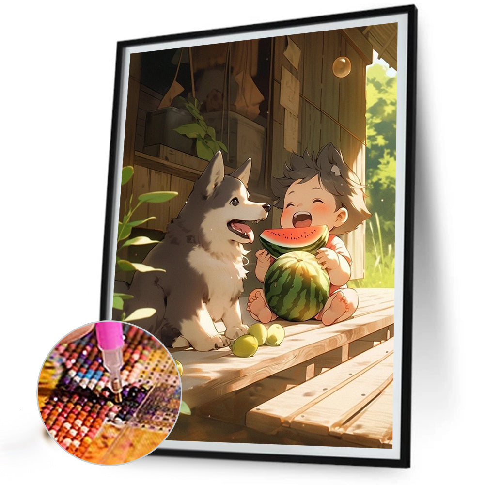 Children Eating Watermelon - Full Round Drill Diamond Painting 40*50CM