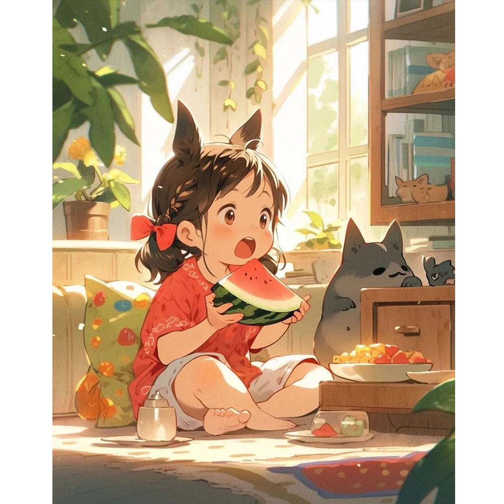 Children Eating Watermelon - Full Round Drill Diamond Painting 40*50CM