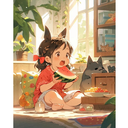Children Eating Watermelon - Full Round Drill Diamond Painting 40*50CM