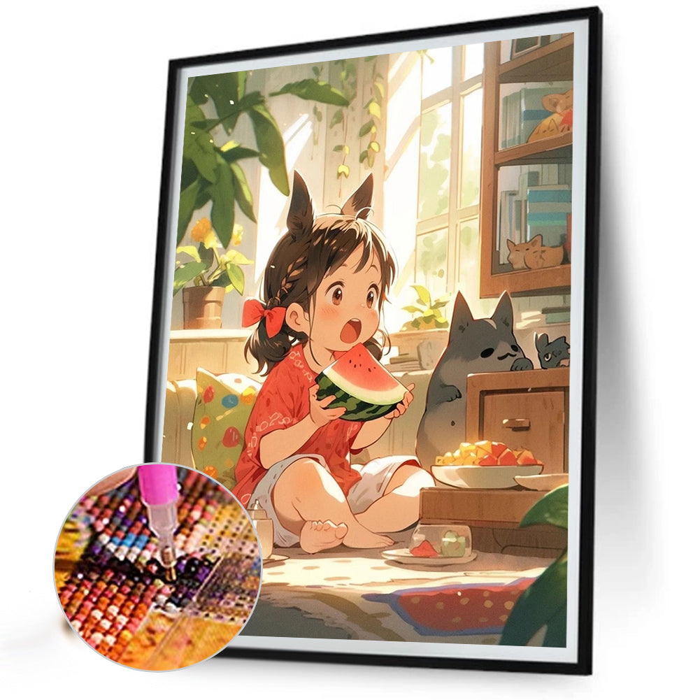 Children Eating Watermelon - Full Round Drill Diamond Painting 40*50CM