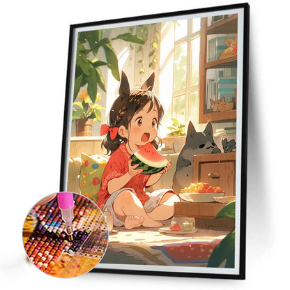 Children Eating Watermelon - Full Round Drill Diamond Painting 40*50CM