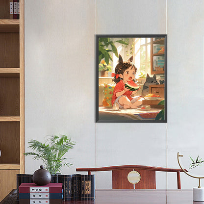 Children Eating Watermelon - Full Round Drill Diamond Painting 40*50CM