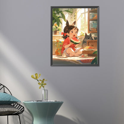 Children Eating Watermelon - Full Round Drill Diamond Painting 40*50CM