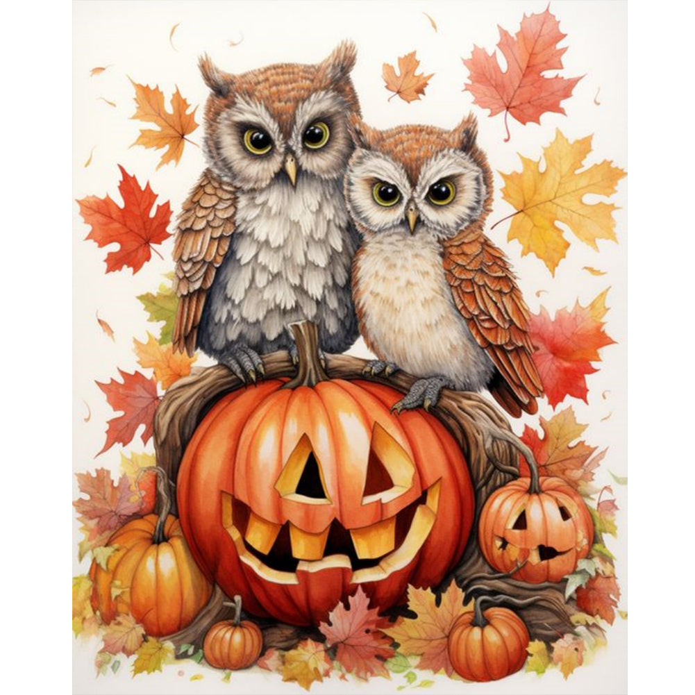 Owl On Pumpkin - Full Round Drill Diamond Painting 40*50CM