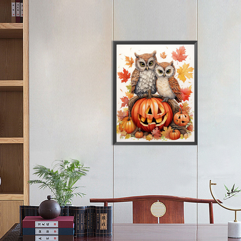 Owl On Pumpkin - Full Round Drill Diamond Painting 40*50CM