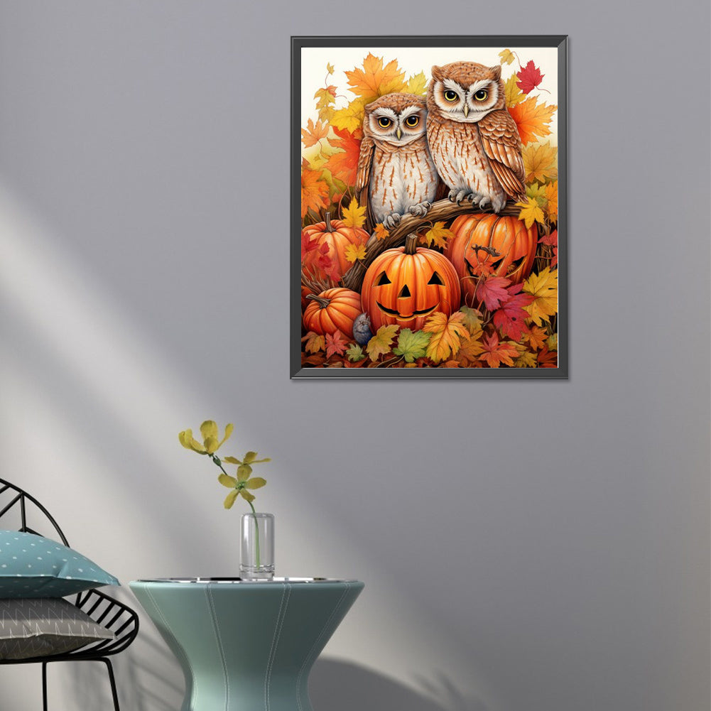 Owl On Pumpkin - Full Round Drill Diamond Painting 40*50CM