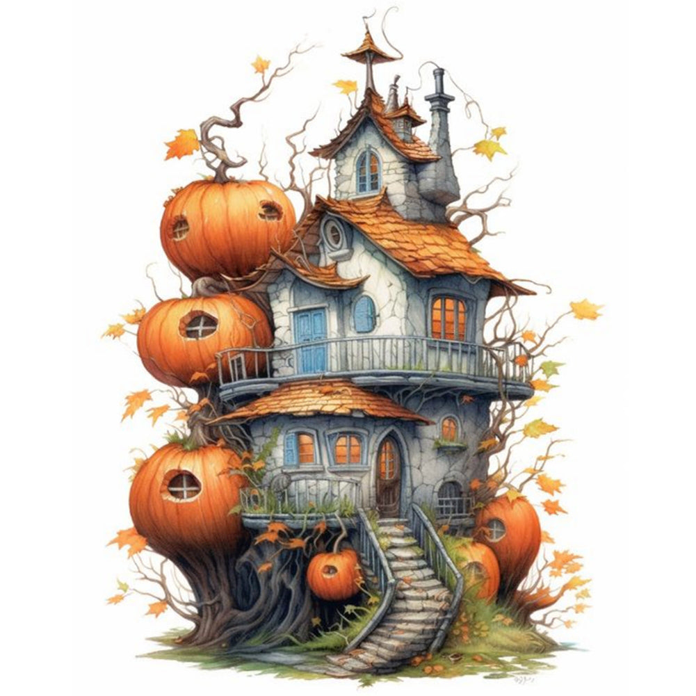 Pumpkin House - Full Round Drill Diamond Painting 40*50CM