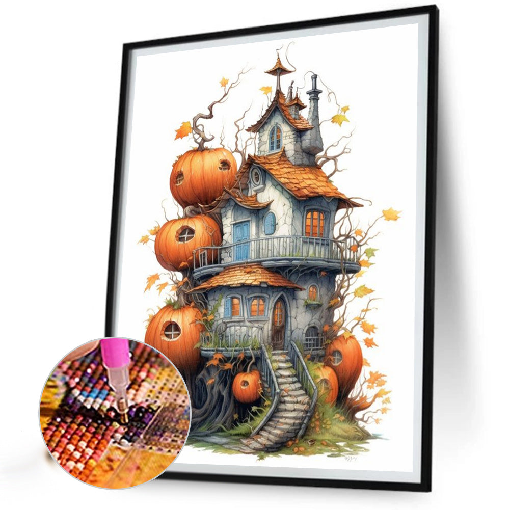 Pumpkin House - Full Round Drill Diamond Painting 40*50CM