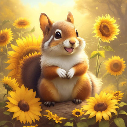 Squirrel In Sunflower Field - Full Round Drill Diamond Painting 40*40CM