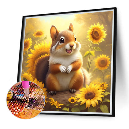 Squirrel In Sunflower Field - Full Round Drill Diamond Painting 40*40CM