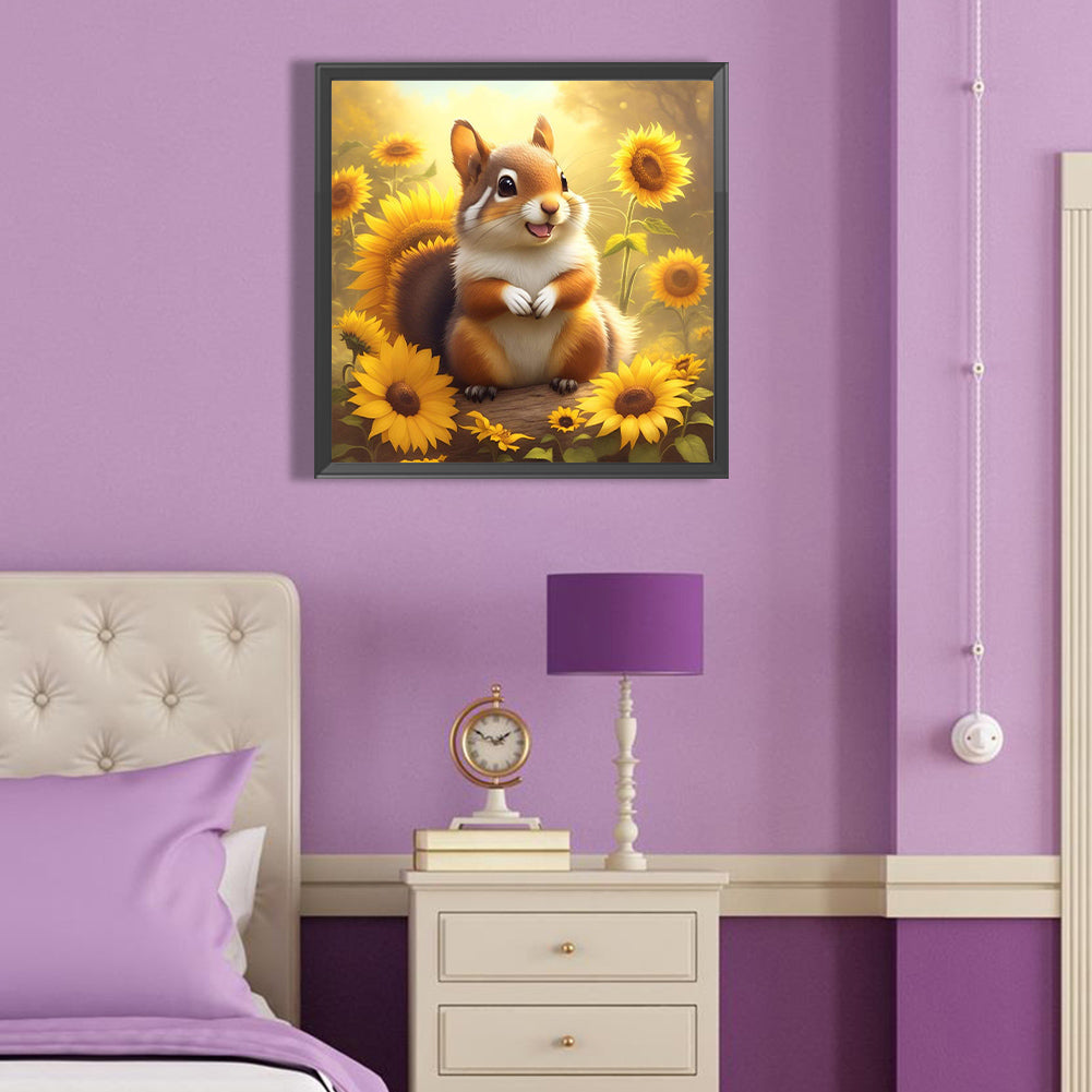 Squirrel In Sunflower Field - Full Round Drill Diamond Painting 40*40CM