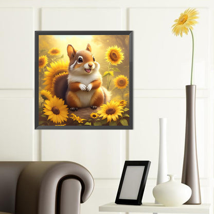 Squirrel In Sunflower Field - Full Round Drill Diamond Painting 40*40CM