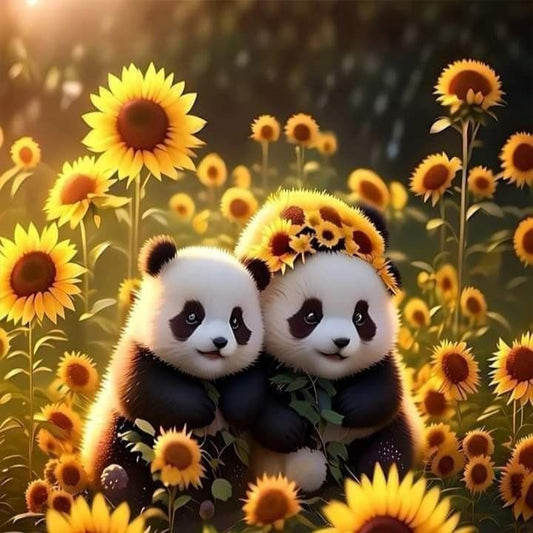 Panda In The Sunflower Field - Full Round Drill Diamond Painting 40*40CM