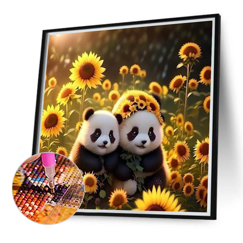 Panda In The Sunflower Field - Full Round Drill Diamond Painting 40*40CM