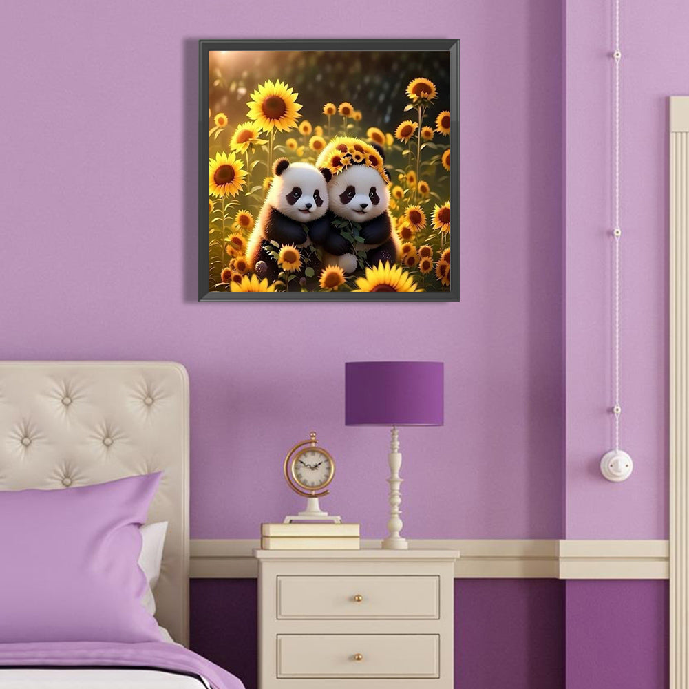 Panda In The Sunflower Field - Full Round Drill Diamond Painting 40*40CM