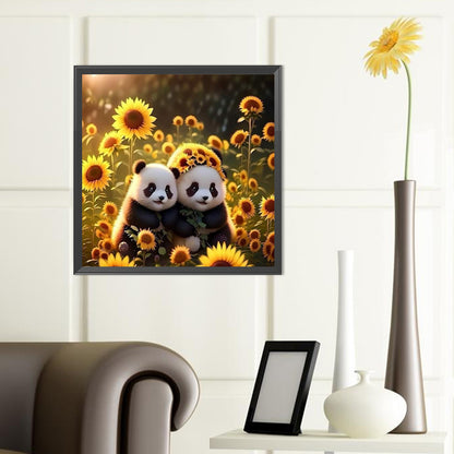 Panda In The Sunflower Field - Full Round Drill Diamond Painting 40*40CM