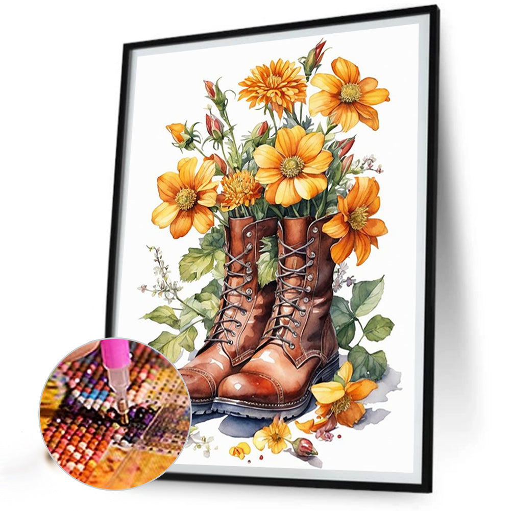 Flower Boots - Full Round Drill Diamond Painting 40*50CM