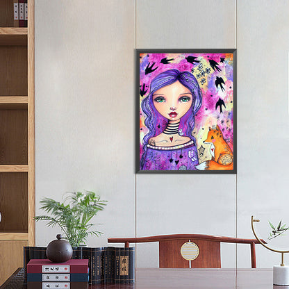 Purple Haired Girl - Full Round Drill Diamond Painting 40*50CM