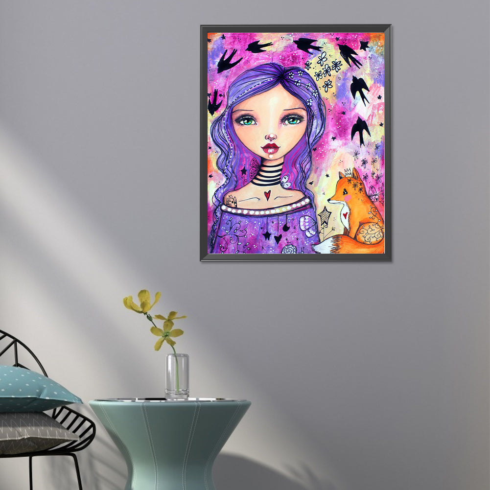 Purple Haired Girl - Full Round Drill Diamond Painting 40*50CM