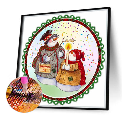 Candle Christmas Snowman - Full Round Drill Diamond Painting 40*40CM