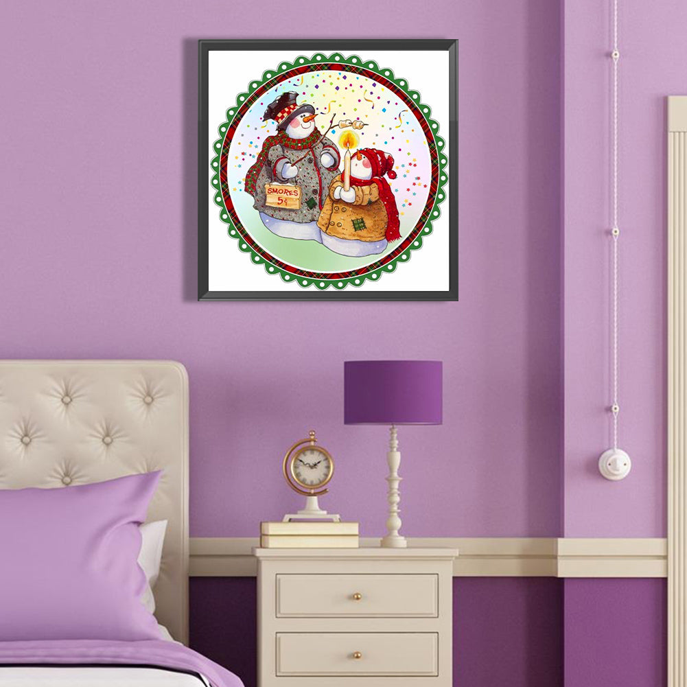 Candle Christmas Snowman - Full Round Drill Diamond Painting 40*40CM