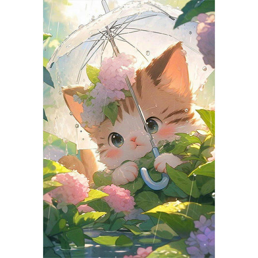 Cat With Umbrella - Full Round Drill Diamond Painting 40*60CM